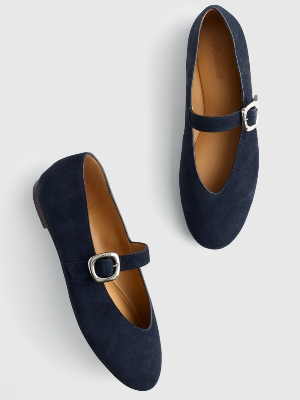 New! Madewell The Remy Mary Jane Flat in Leather Suede Juniper Berry Blue